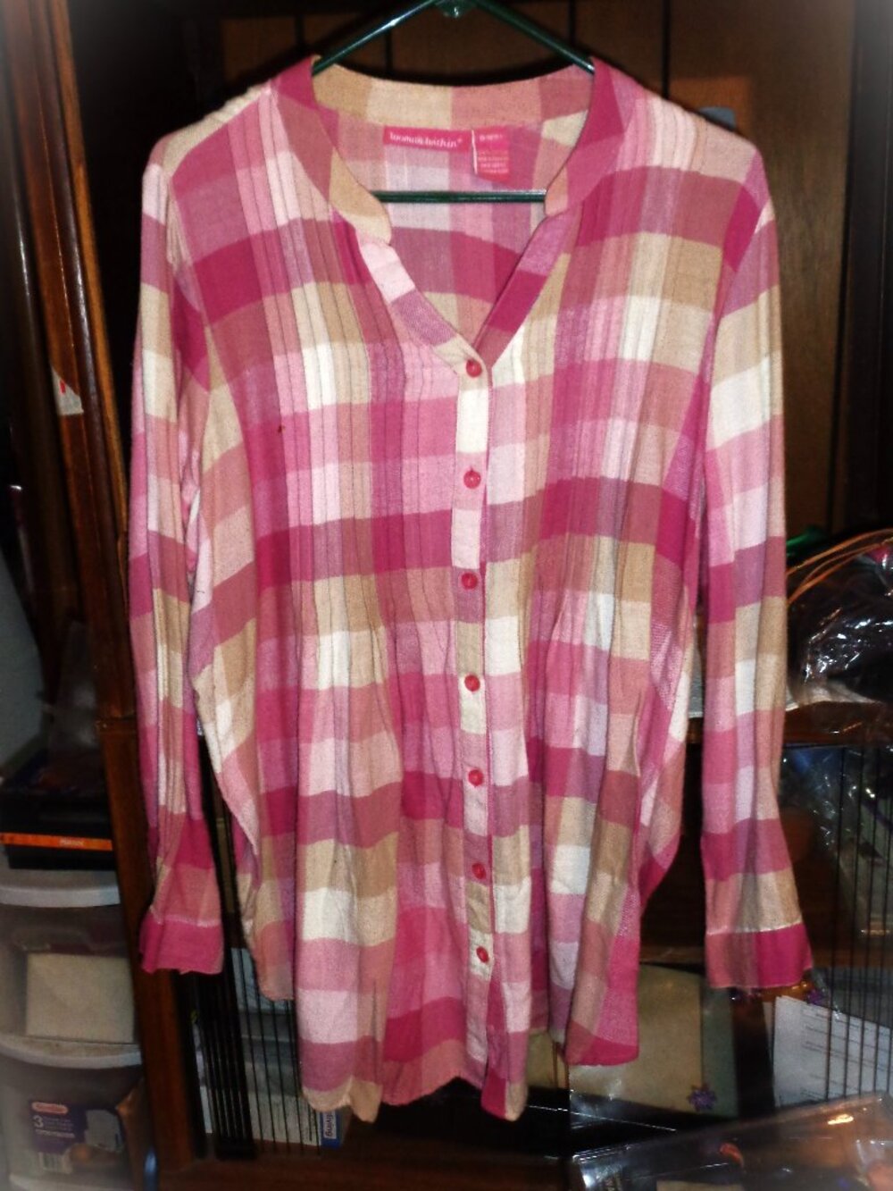 VERY NICE WOMAN WITHIN SOFT PINK PLAID FALL/WINTER TOP-SIZE L,100% COTTON